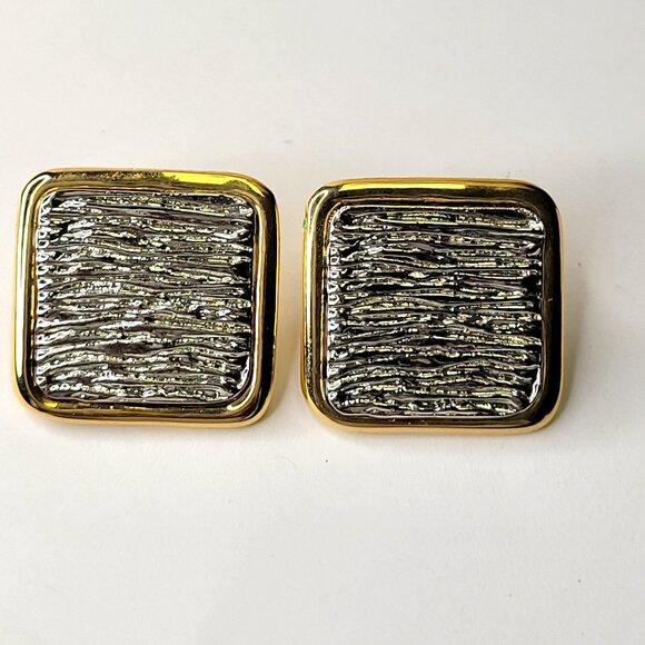 Silver and Gold Square Earrings - Picture 1 of 10